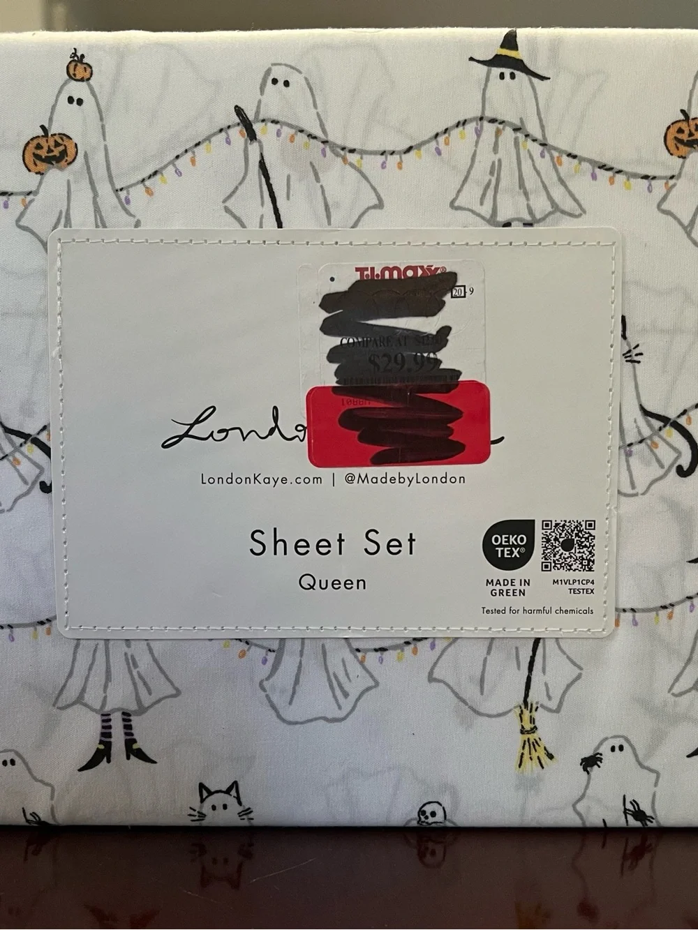 London Kaye Halloween Ghost Queen Sheet Set - White Ghost Print